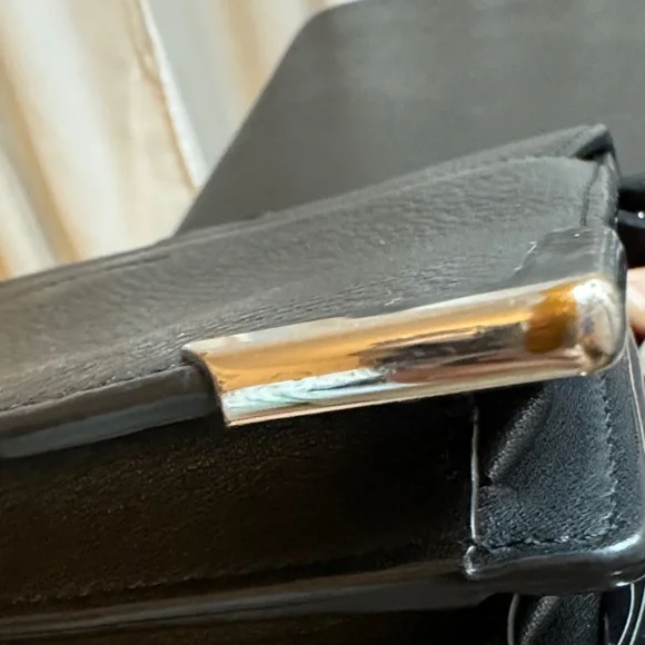 Mackage Black Pebbled Leather Crossbody Bag Arrow Detail & Hardwear Motorcycle - Picture 9 of 12